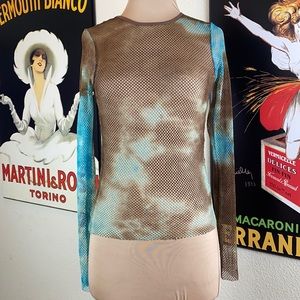 ⭐️2/$20 Brown & Turquoise fishnet  top, size Sm
